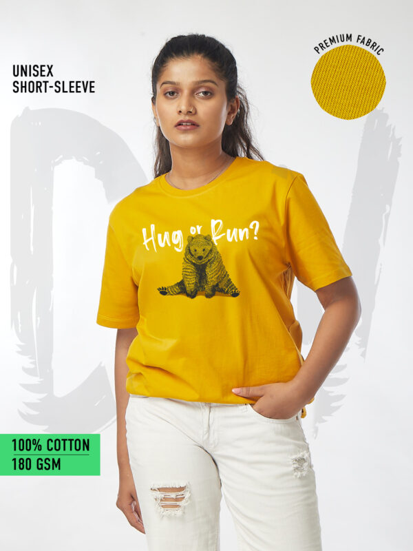 Unisex Short Sleeve – The Hug or Run! | A4 Front Print | Save Animals