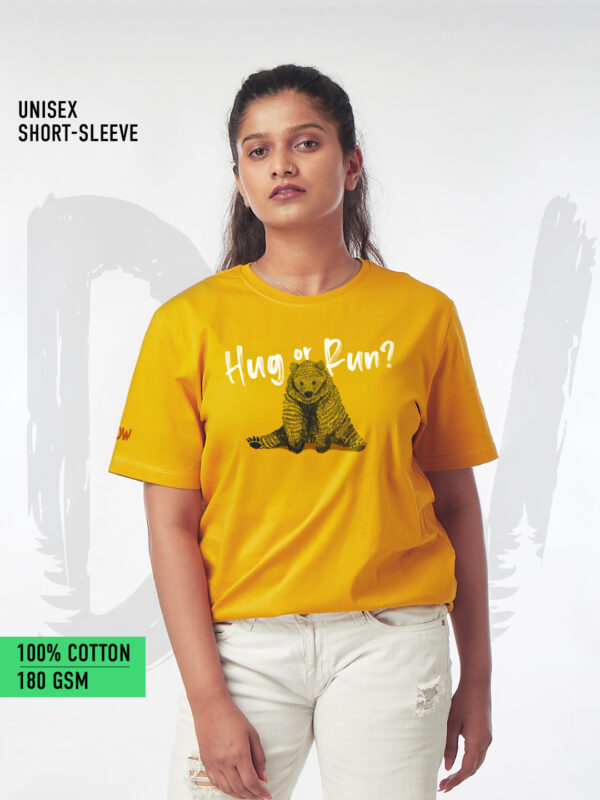 Unisex Short Sleeve – The Hug or Run! | A4 Front Print | Save Animals