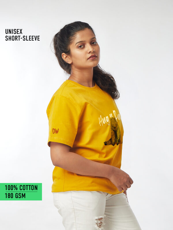 Unisex Short Sleeve – The Hug or Run! | A4 Front Print | Save Animals