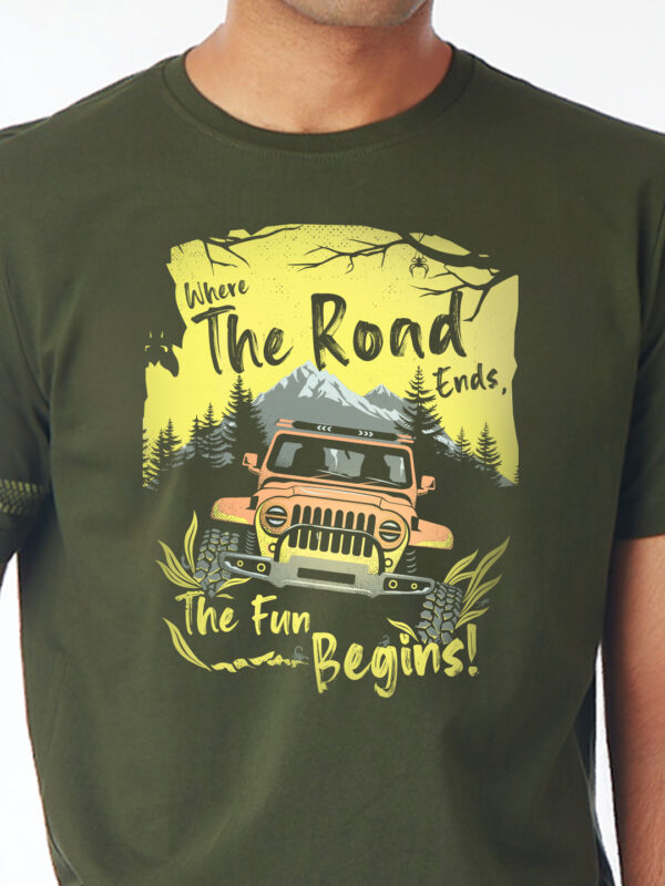 Unisex Half Sleeve – Where the Road Ends (Jeep) A4 Print Front.