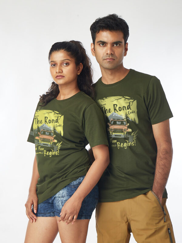 Unisex Half Sleeve – Where the Road Ends (Jeep) A4 Print Front.