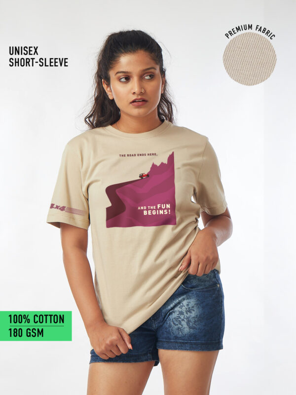 Unisex Round Neck – Beige | The Fun Begins | Front Print | Thar CRDE