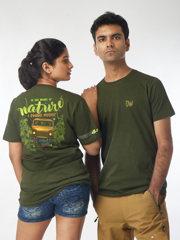 Unisex Half Sleeve – In the Heart of Nature (Olive Green, Large Back Print | Defender Inspired)