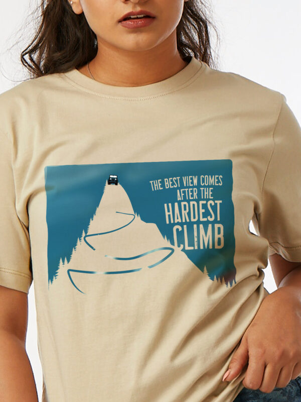 Unisex Short Sleeve – Beige | The Hardest Climb | Front Print | M&M Climbing