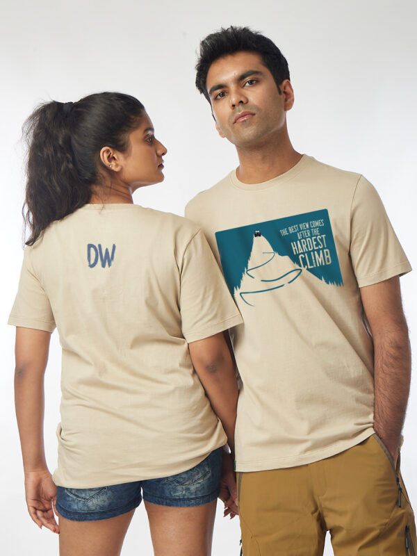 Unisex Short Sleeve – Beige | The Hardest Climb | Front Print | M&M Climbing