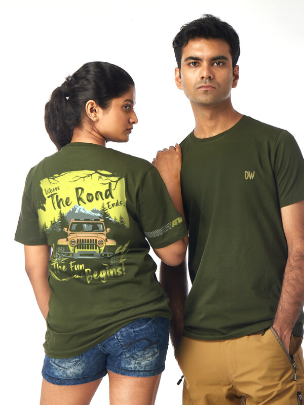 Unisex Half Sleeve - Where the Road Ends (Jeep) Large Back Print