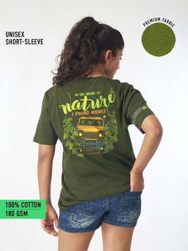 Unisex Half Sleeve – In the Heart of Nature (Olive Green, Large Back Print | Defender Inspired)