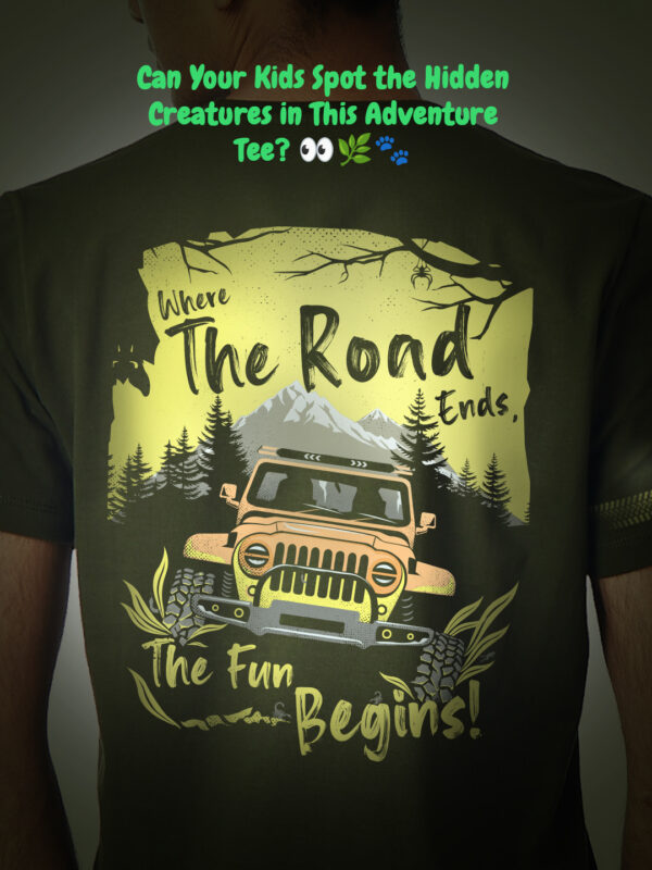 Unisex Half Sleeve – Where the Road Ends (Jeep) A4 Print Front.