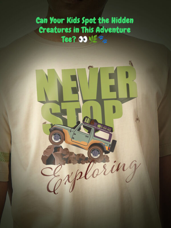 Unisex Short Sleeve – Never Stop Exploring | A4 Front Print | Beige Color