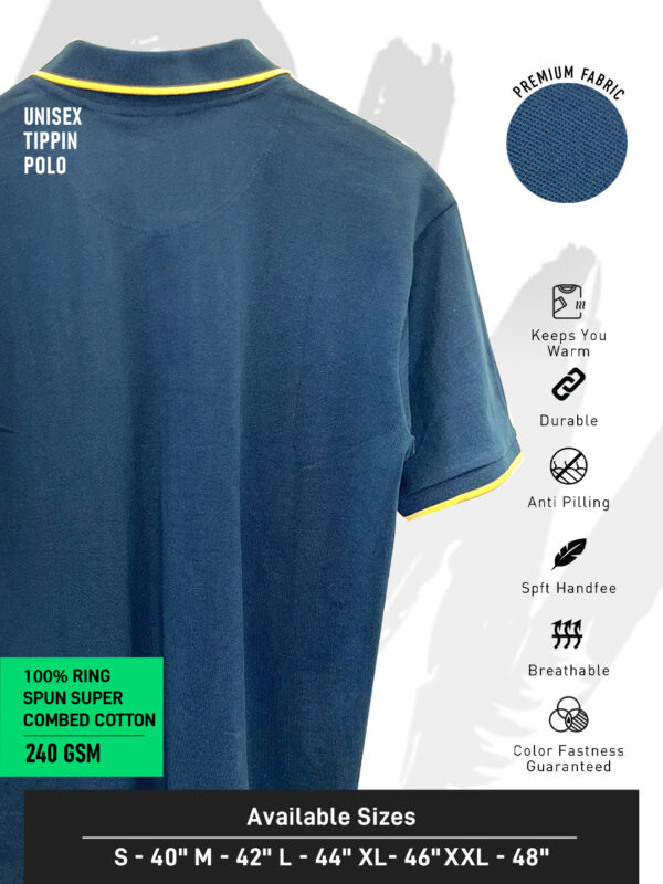 UNISEX TIPPING POLO – Plain | PETROL BLUE - Yellow Tipping | 240gsm