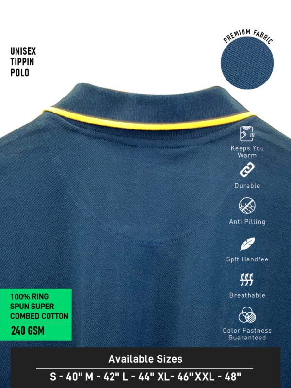 UNISEX TIPPING POLO – Plain | PETROL BLUE - Yellow Tipping | 240gsm