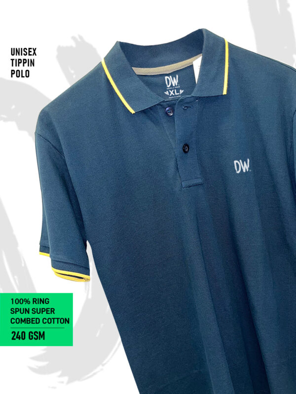 UNISEX TIPPING POLO – Plain | PETROL BLUE - Yellow Tipping | 240gsm