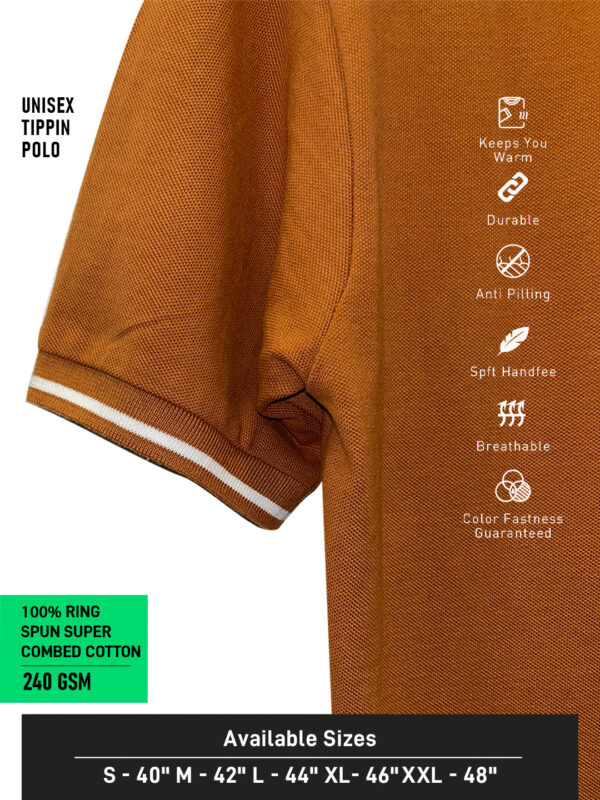 UNISEX TIPPING POLO – Plain | UMBER - White Tipping | 240gsm